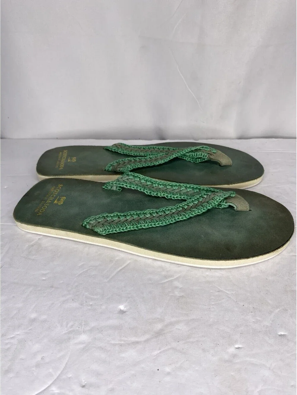Scotch & Soda Green Braided Leather Strap Flip Flops Size 8.5